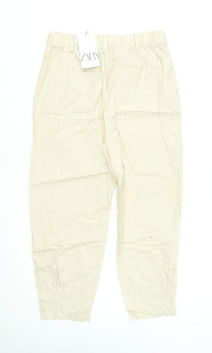 Womens UK Size XS Zara Regular Fit Cropped Beige Trousers