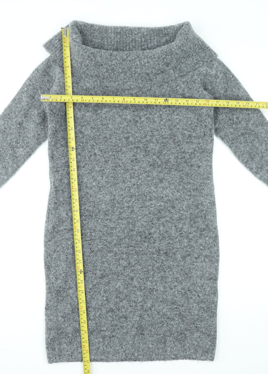 Primark Women Grey Jumper Dress S Off Shoulder Knit Wool Blend
