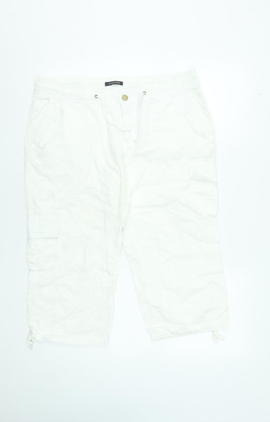 Dunnes Stores Women's White Cargo Trousers Size 14 Cotton