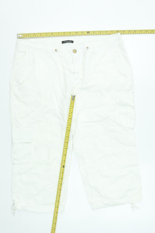 Dunnes Stores Women's White Cargo Trousers Size 14 Cotton