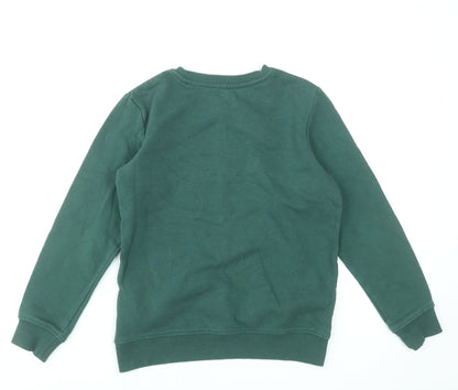 Jack & Jones Boys Green Graphic Sweatshirt Size 12 Years Crew Neck Cotton Blend