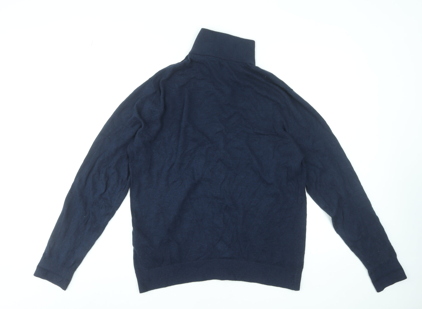 Jack & Jones Men's Blue L High Neck 1/2 Zip Cotton Knit Jumper