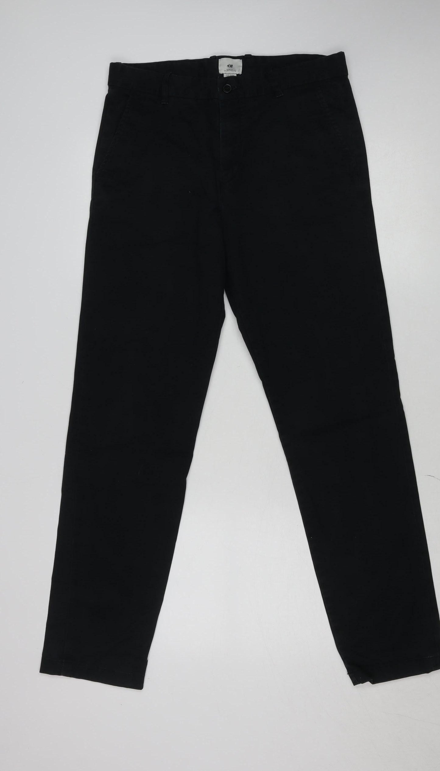 H&M Men Black Slim Fit Chino Trousers 30W 32L Cotton Stretch