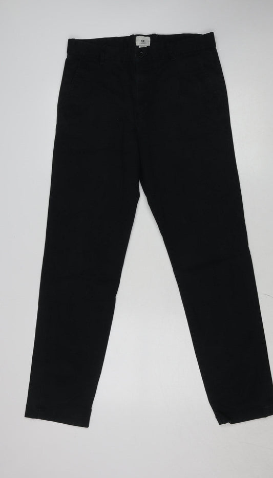H&M Men Black Slim Fit Chino Trousers 30W 32L Cotton Stretch