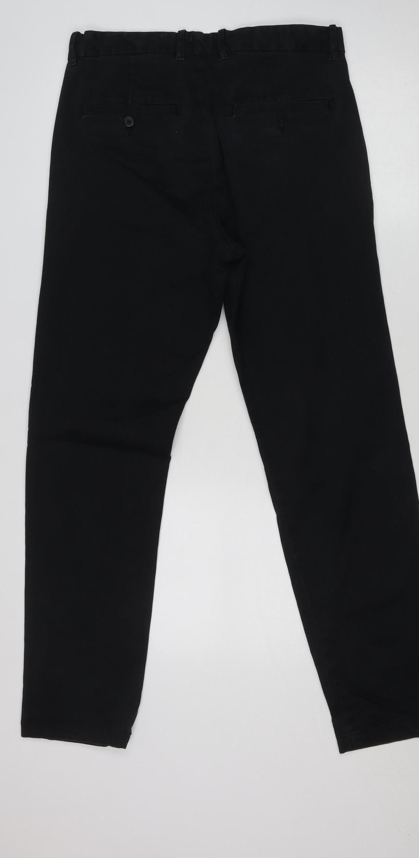 H&M Men Black Slim Fit Chino Trousers 30W 32L Cotton Stretch