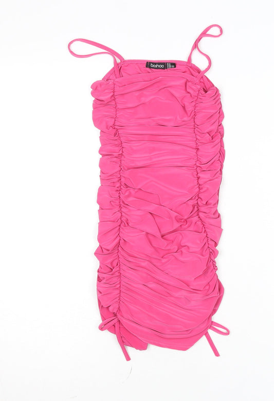 Boohoo Women’s Pink Bodycon Ruched Mini Dress Size 6