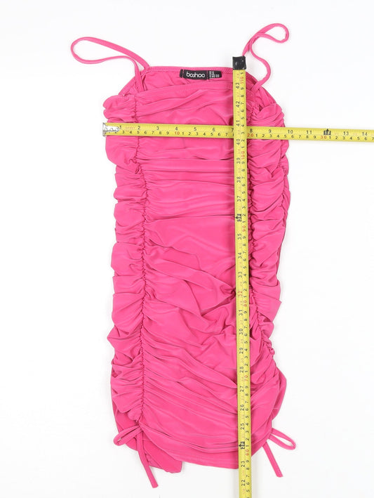 Boohoo Women’s Pink Bodycon Ruched Mini Dress Size 6