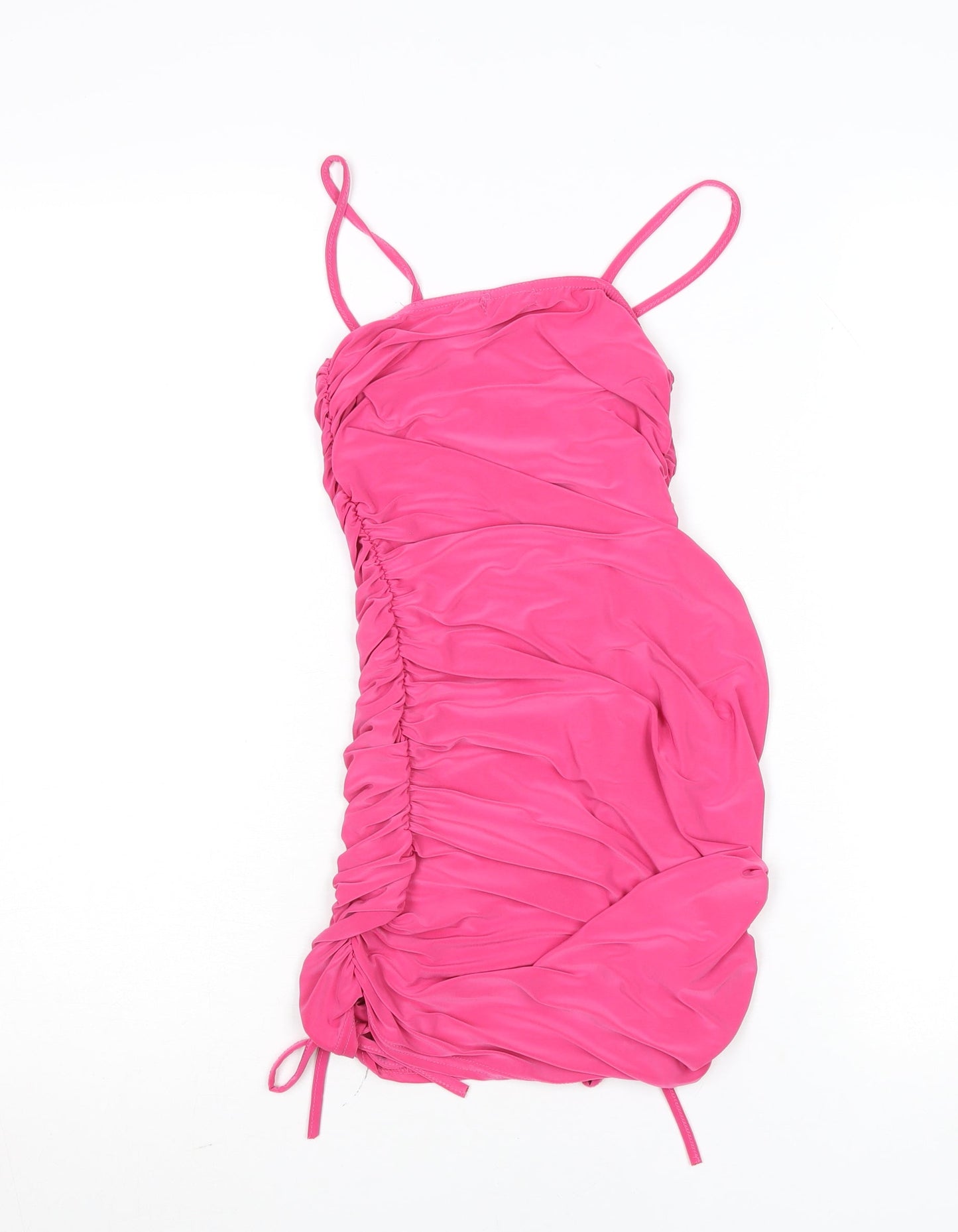 Boohoo Women’s Pink Bodycon Ruched Mini Dress Size 6