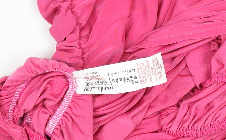 Boohoo Women’s Pink Bodycon Ruched Mini Dress Size 6