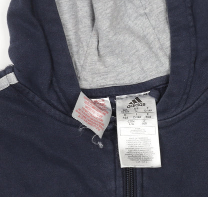 Adidas Boys Blue & Grey Hooded Track Jacket 13-14 Years Zip-Up Hoodie