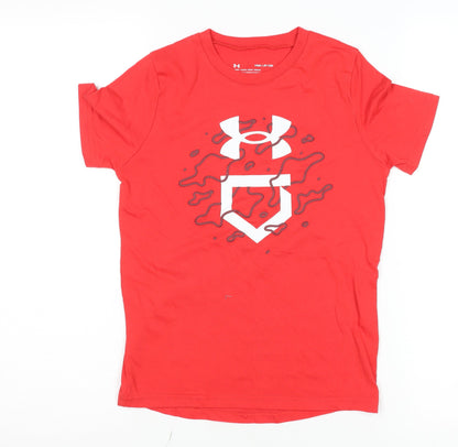 Under Armour Boys Red Graphic Logo Active T-Shirt Size 8 Years