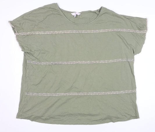 Julipa Women's Green Relaxed Fit Crochet Trim T-Shirt Size 22