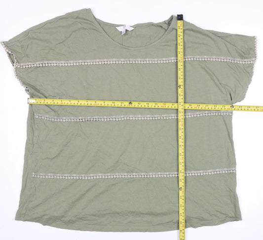 Julipa Women's Green Relaxed Fit Crochet Trim T-Shirt Size 22