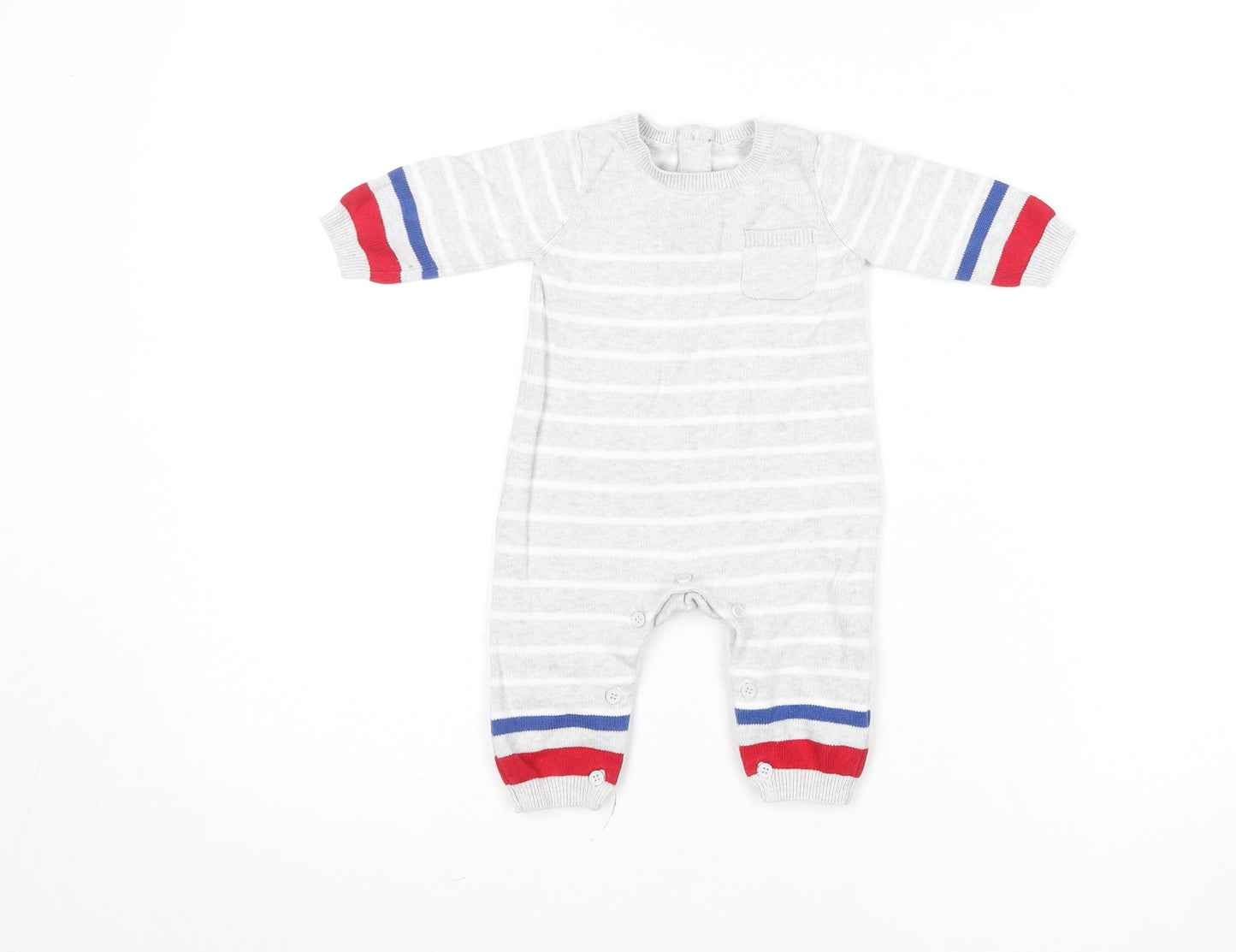 Mothercare Unisex Grey Striped Knit Babygrow 0-3 Months