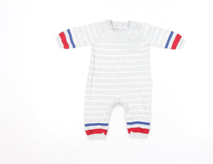 Mothercare Unisex Grey Striped Knit Babygrow 0-3 Months