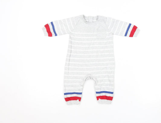 Mothercare Unisex Grey Striped Knit Babygrow 0-3 Months