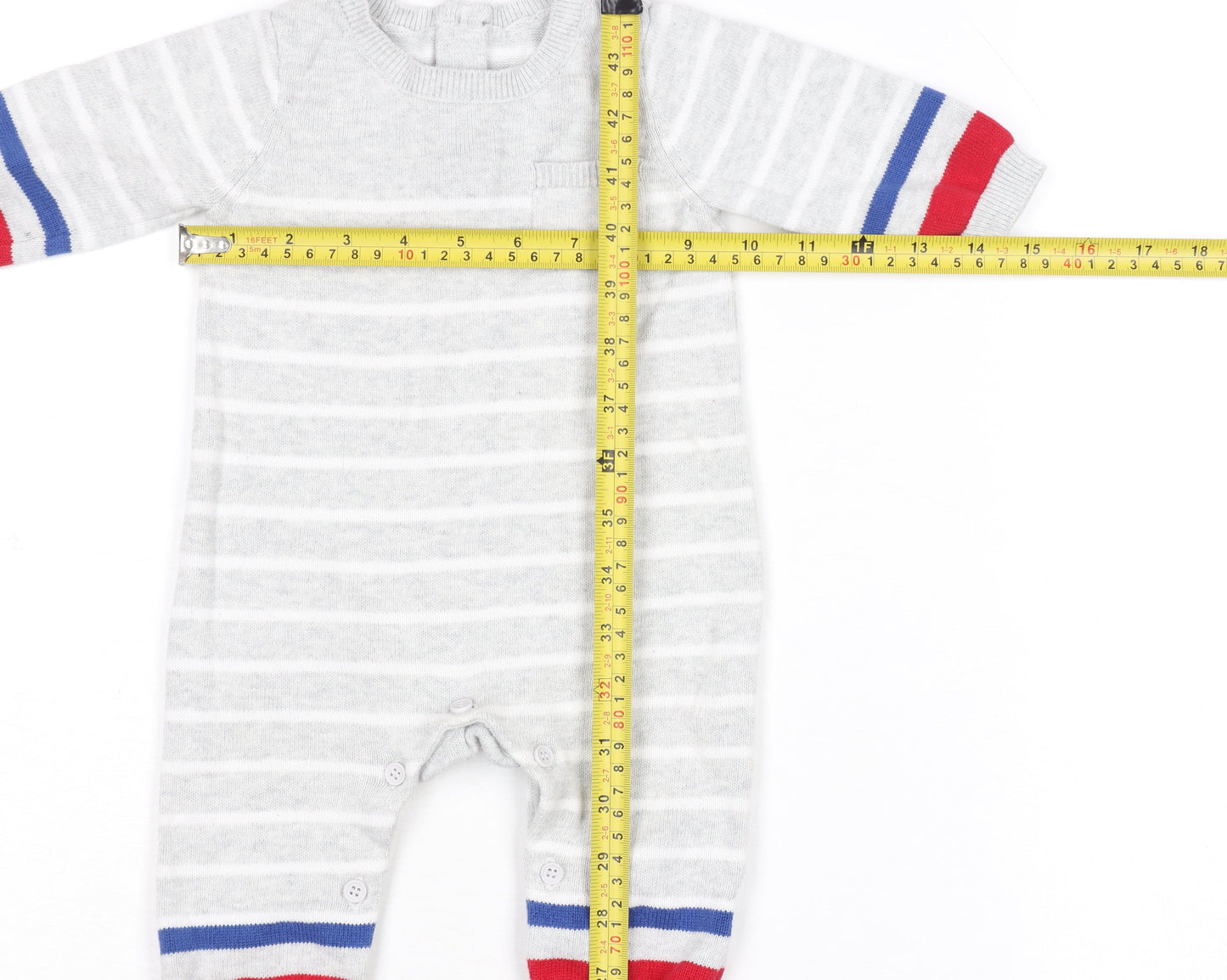 Mothercare Unisex Grey Striped Knit Babygrow 0-3 Months