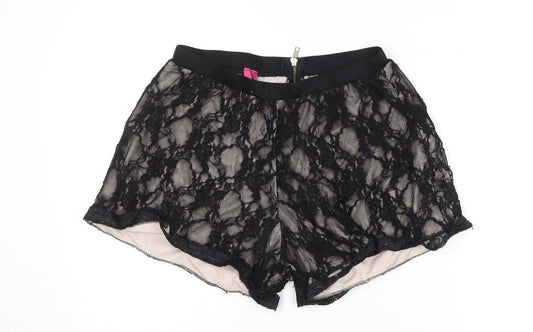 Boohoo Women Black Lace Hot Pants Shorts UK 12 Party Style