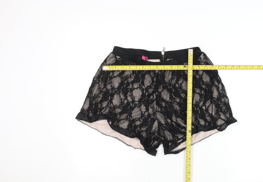 Boohoo Women Black Lace Hot Pants Shorts UK 12 Party Style