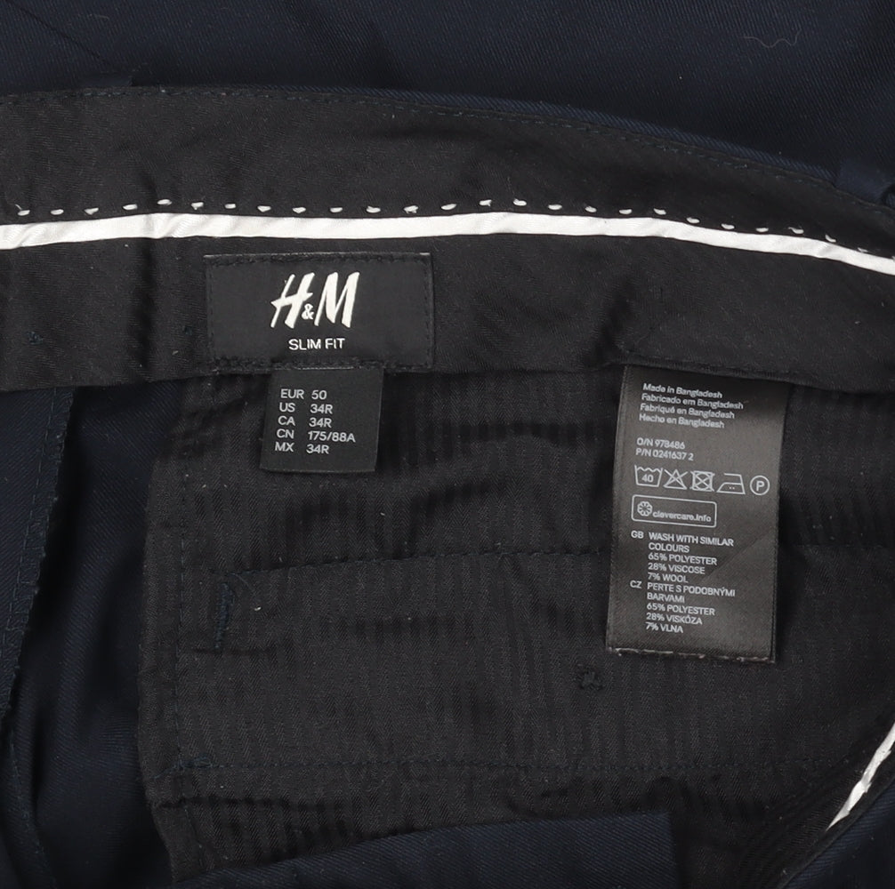 H&M Men's Black Slim Fit Dress Trousers 34R Formal Work Pants