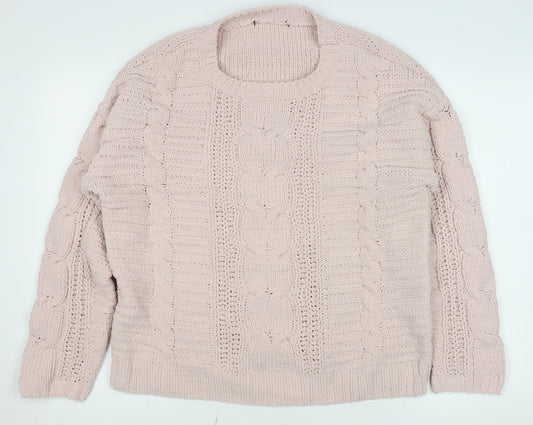 Primark Womens Pink Cable-Knit Crew Neck Pullover Jumper Size M 12/14
