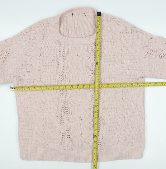 Primark Womens Pink Cable-Knit Crew Neck Pullover Jumper Size M 12/14