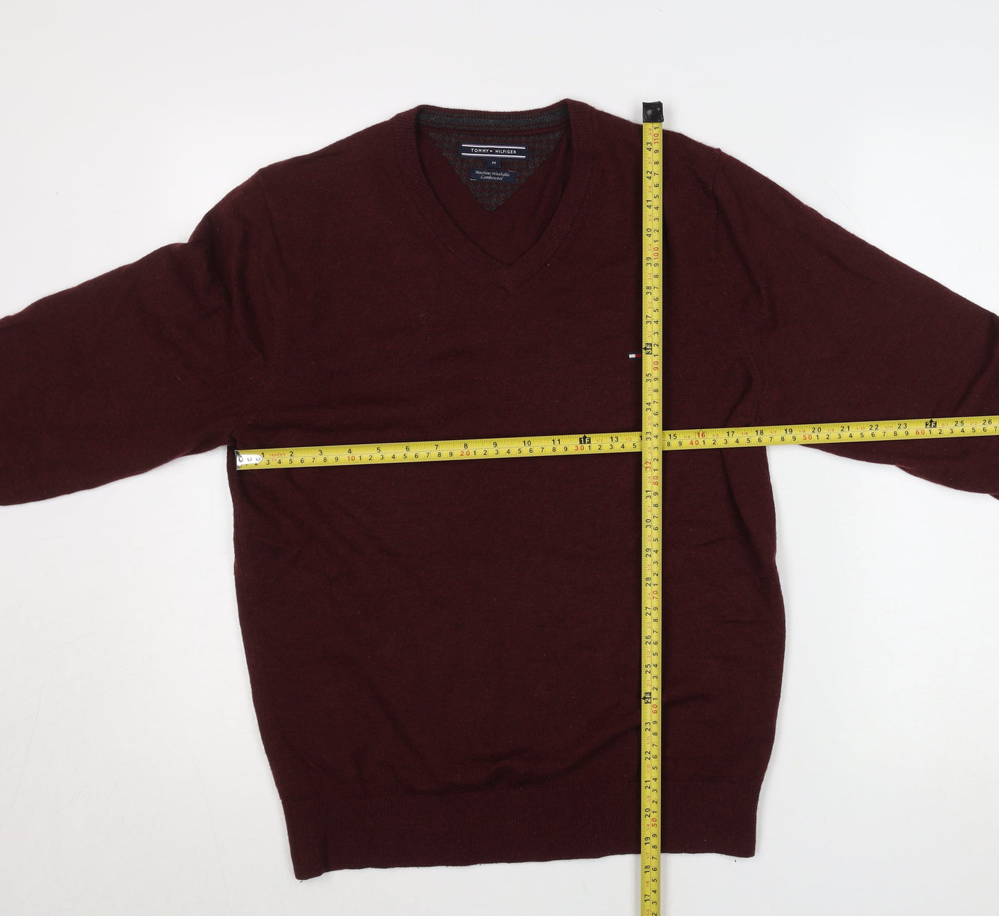 Tommy Hilfiger Men’s Red Lambswool V-Neck Jumper M