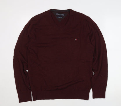 Tommy Hilfiger Men’s Red Lambswool V-Neck Jumper M