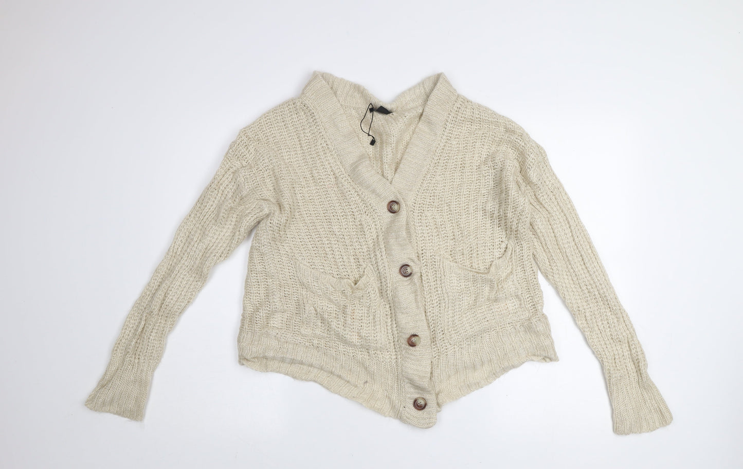 Boohoo Women’s Beige Chunky Knit V-Neck Cardigan Size S