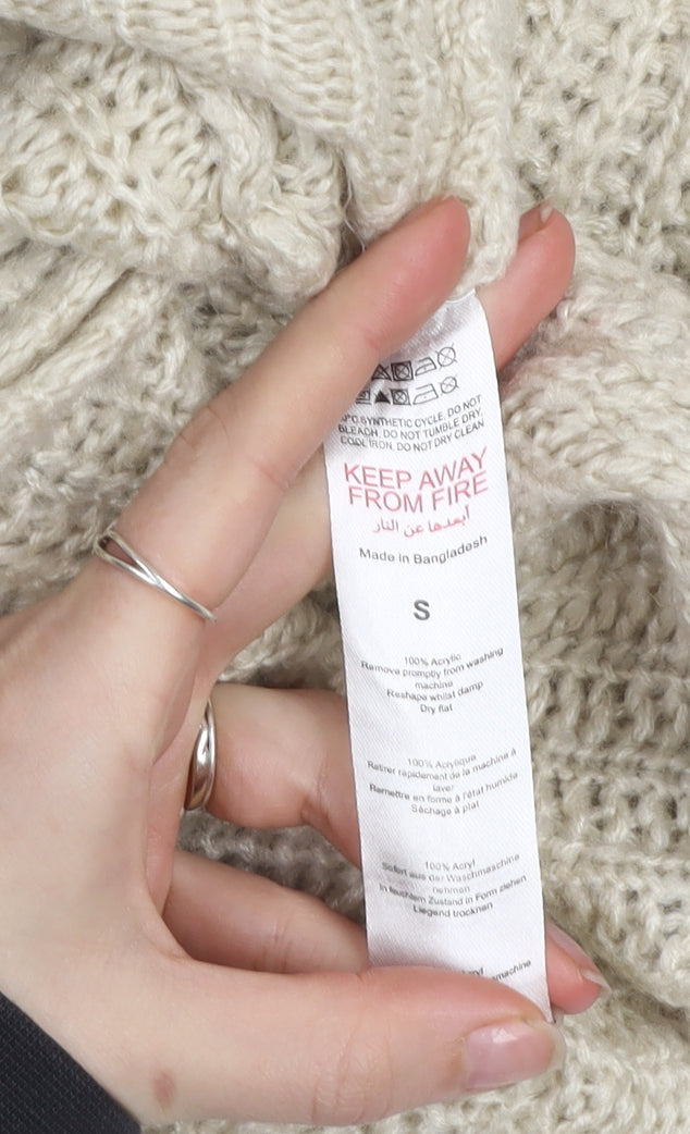 Boohoo Women’s Beige Chunky Knit V-Neck Cardigan Size S