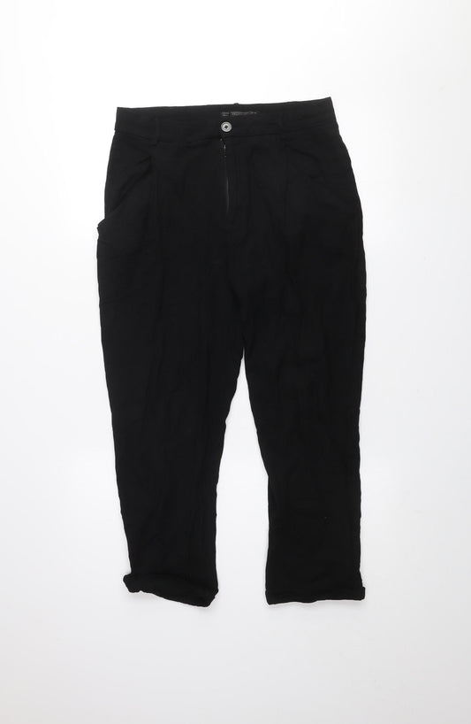 Womens UK Size M Zara Regular Fit Cropped Black Trousers