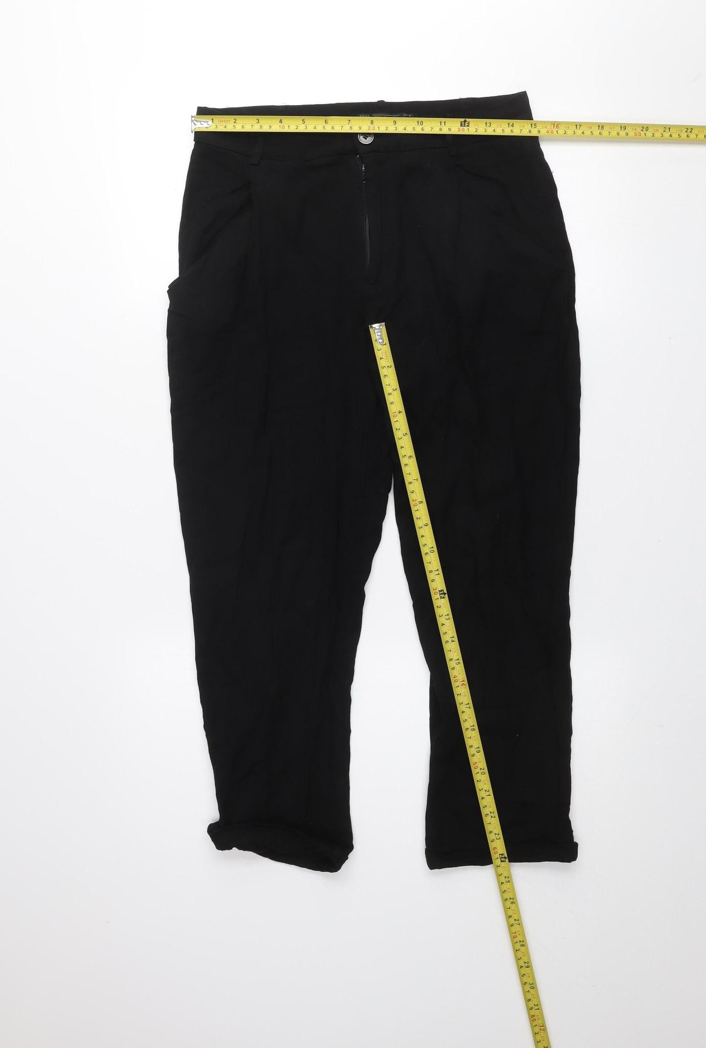 Womens UK Size M Zara Regular Fit Cropped Black Trousers