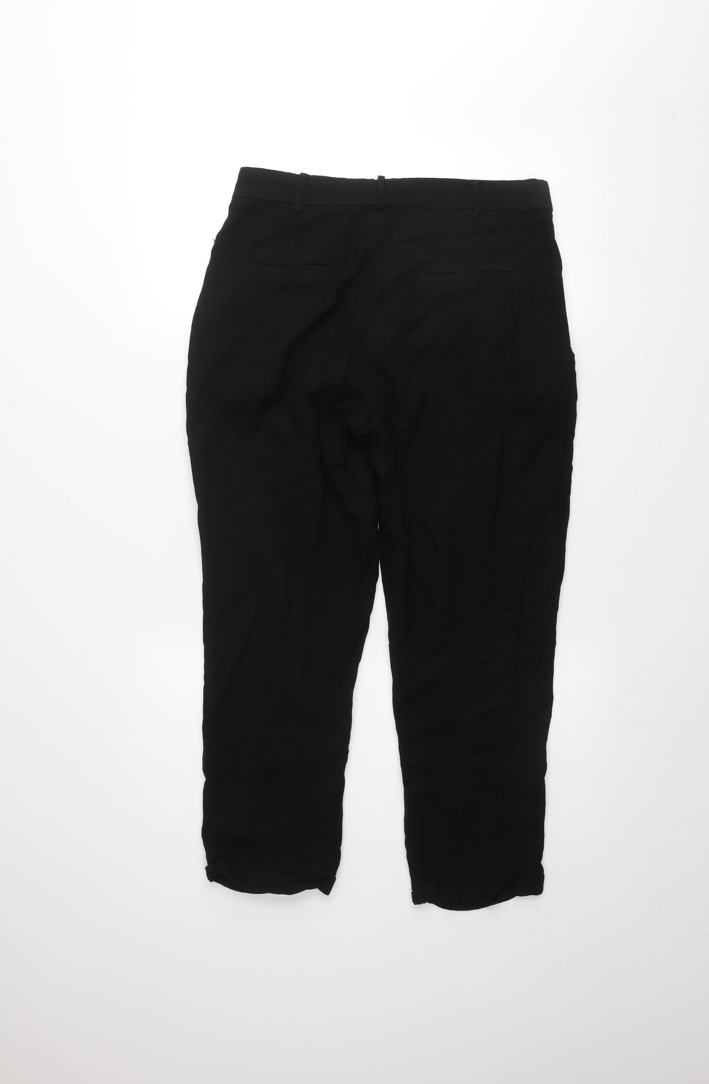 Womens UK Size M Zara Regular Fit Cropped Black Trousers