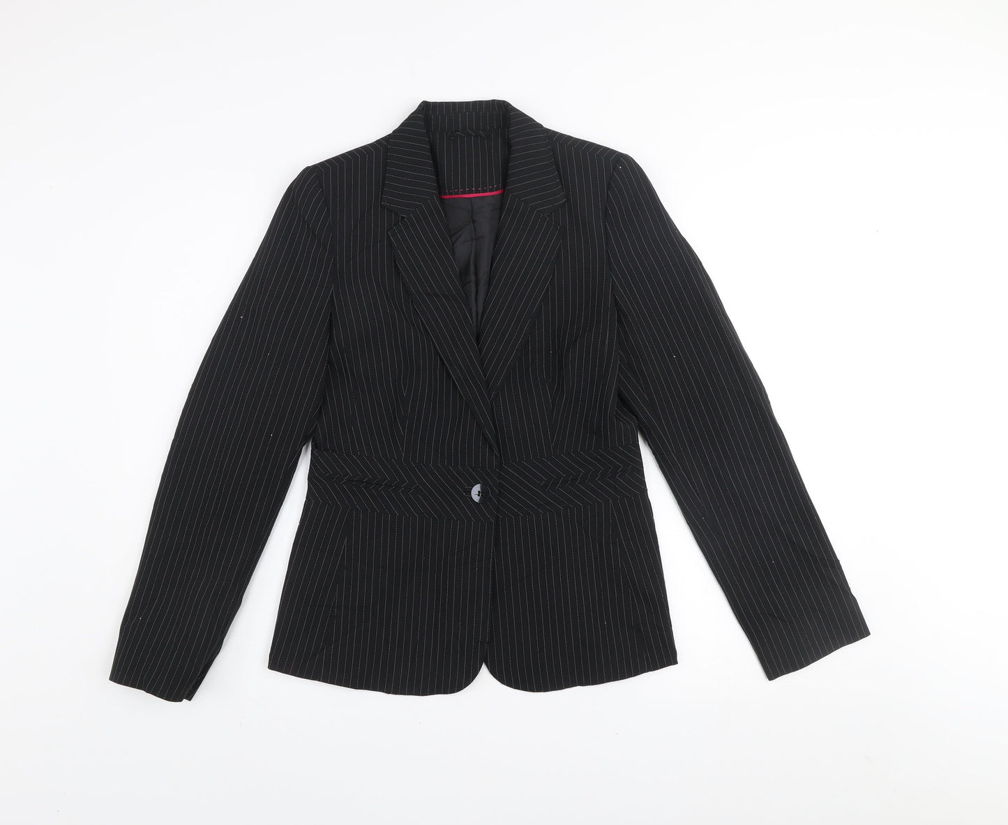 New Look Women Black Pinstripe Blazer UK 12 Regular Fit Single Button