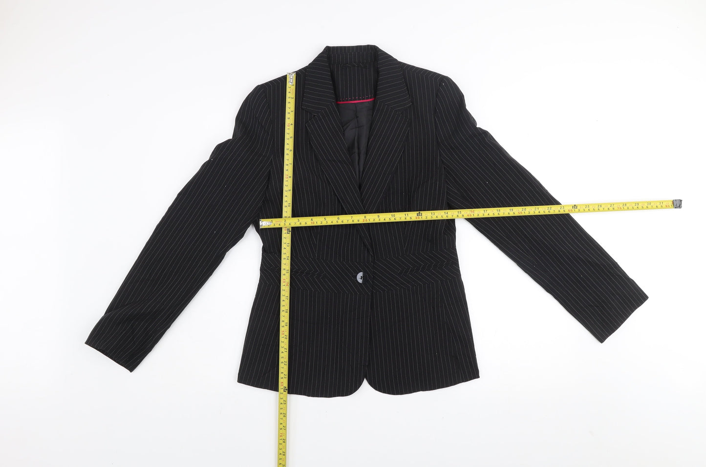 New Look Women Black Pinstripe Blazer UK 12 Regular Fit Single Button