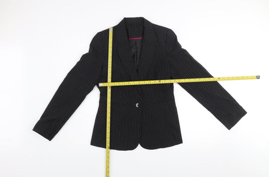 New Look Women Black Pinstripe Blazer UK 12 Regular Fit Single Button