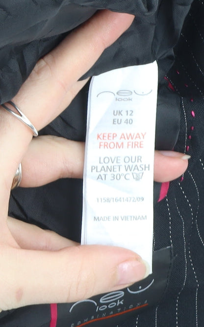 New Look Women Black Pinstripe Blazer UK 12 Regular Fit Single Button