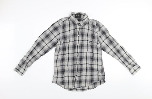 6th Sense Men's Grey Checked Cotton Long Sleeve Button-Up Shirt M