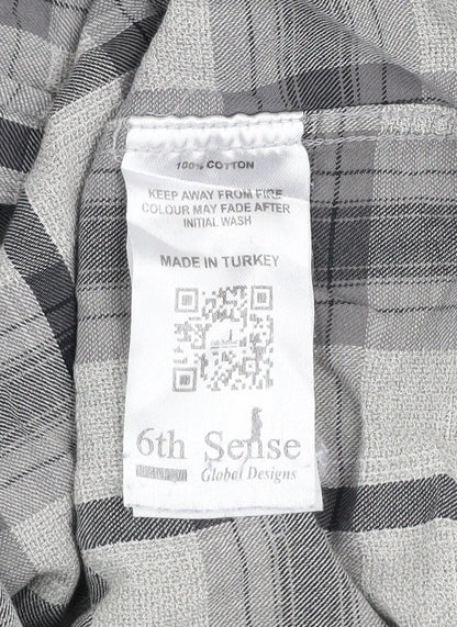 6th Sense Men's Grey Checked Cotton Long Sleeve Button-Up Shirt M