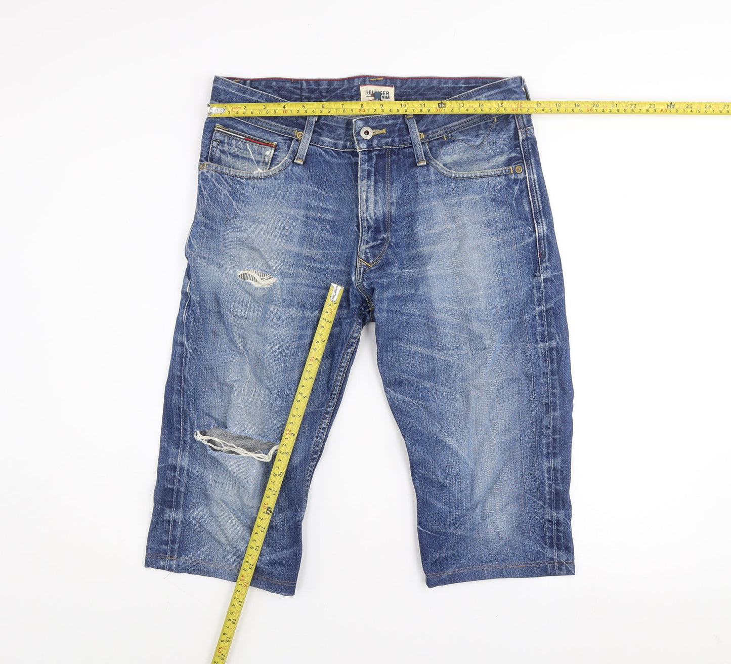 Hilfiger Denim Men's Blue Distressed Denim Shorts Size 32