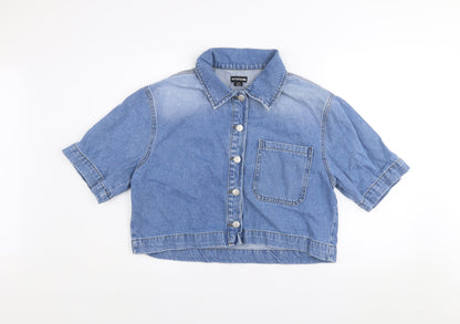 PrettyLittleThing Women's Blue Cropped Denim Button-Up Shirt Size 12