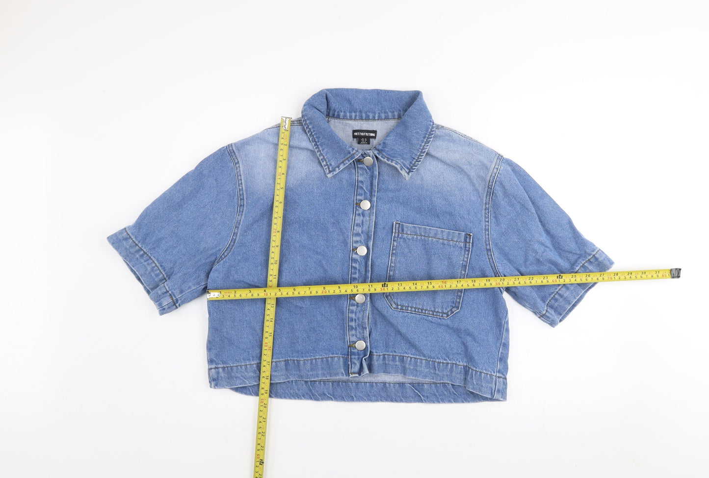 PrettyLittleThing Women's Blue Cropped Denim Button-Up Shirt Size 12