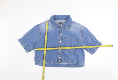 PrettyLittleThing Women's Blue Cropped Denim Button-Up Shirt Size 12