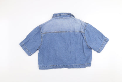 PrettyLittleThing Women's Blue Cropped Denim Button-Up Shirt Size 12