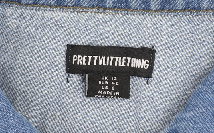 PrettyLittleThing Women's Blue Cropped Denim Button-Up Shirt Size 12