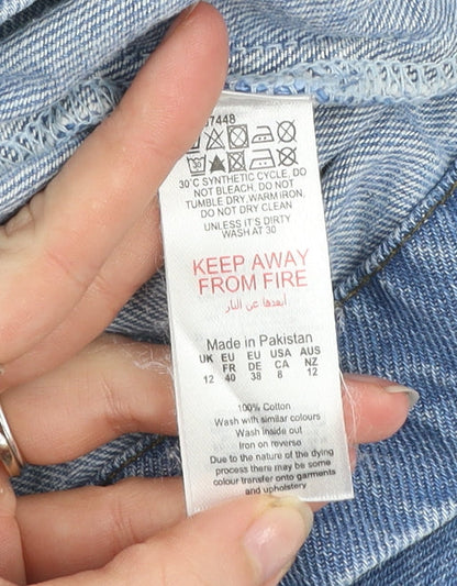 PrettyLittleThing Women's Blue Cropped Denim Button-Up Shirt Size 12