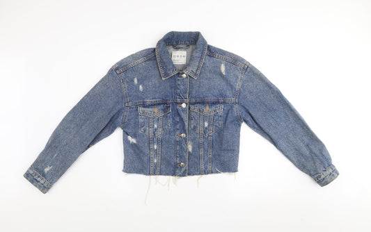 Primark Women’s Blue Cropped Denim Jacket Size 12 Distressed Style