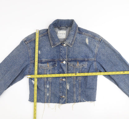 Primark Women’s Blue Cropped Denim Jacket Size 12 Distressed Style