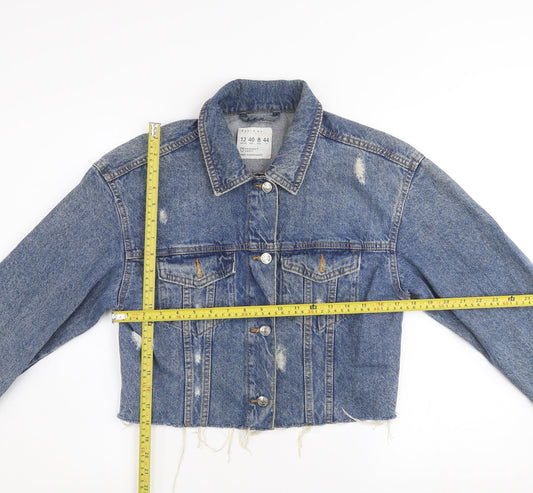 Primark Women’s Blue Cropped Denim Jacket Size 12 Distressed Style