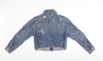 Primark Women’s Blue Cropped Denim Jacket Size 12 Distressed Style